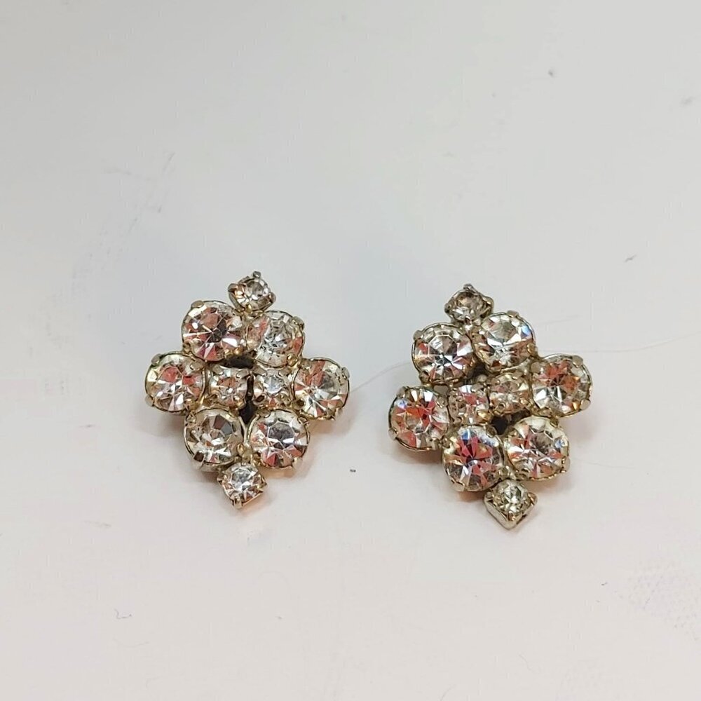 2/$30 Vintage Rhinestone Silver Tone Earrings Clip On Good Condition